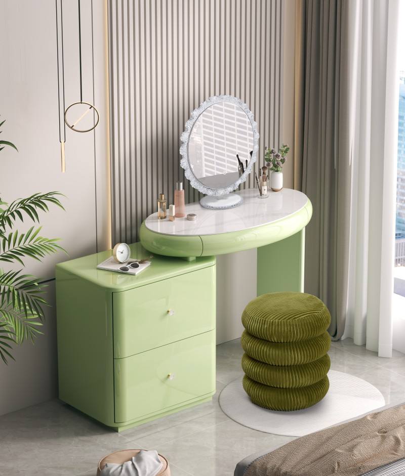 Modern Oval Vanity Table with MDF Top & 2 Drawers Dressing Table with ...