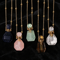 Pendentif Bouteille de Parfum Facetté Multi-Matériaux, Bijou en Pierre Naturelle et Cristal pour Huile Essentielle, Cadeau pour Femme