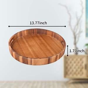 Bandeja de servicio de madera redonda de gran diámetro personalizada, bandeja circular de Acacia rústica con asas, inspiración otomana para entretenimiento gastronómico - Product Image 2