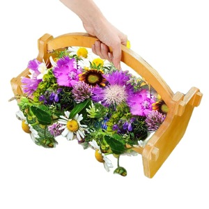 Wooden Portable Fruit Storage Basket Rectangle Handmade <b>Vegetable</b> Draining Basket Desktop Mesh Flower Basket - Product Image 1