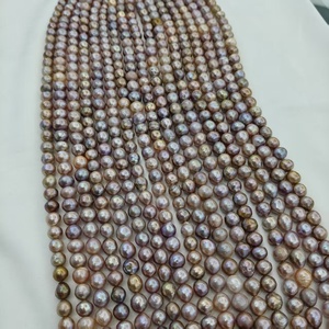 Collar de Cuentas de Hilos de Perlas de Agua Dulce Naturales Edison Irregulares Barrocas de 9-10 mm en Color Mixto Rosa y Púrpura - Product Image 6