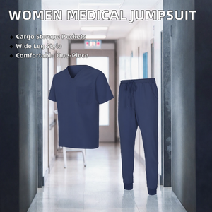 Conjunto de Uniforme Médico Unisex con Cuello en V, Pantalones Anchos con Bolsillos para Personal de Clínica y Veterinaria - Product Image 2