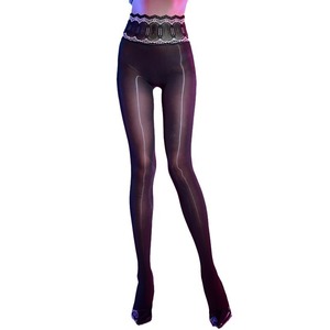 Sexy Lace High Waisted 5D Ultra Thin Black Stockings For Women Transparent Hollowed Out Crotchless Silky Smooth - Product Image 3