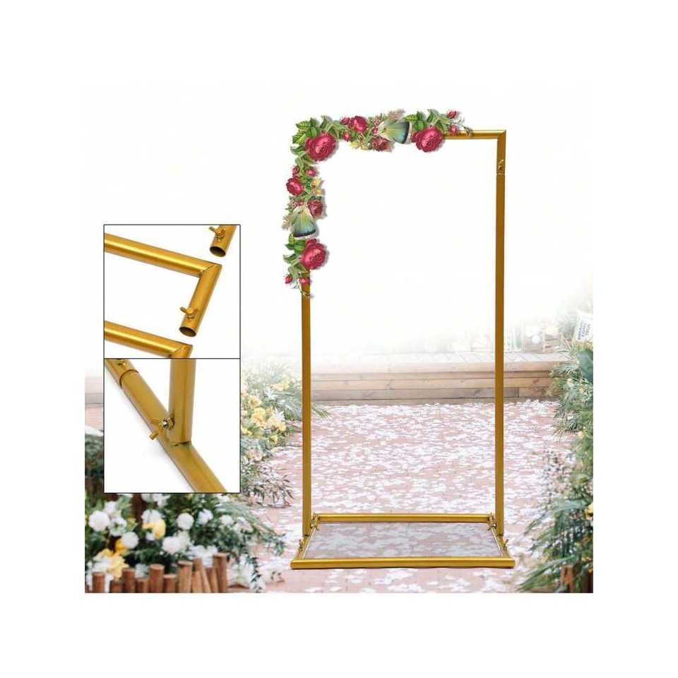 Gold Wedding Arch Metal Backdrop Stand Square Steel Flower Stand for Wedding Birthday Parties Garden Decor Features Plant Pot