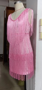 Robe de danse latine professionnelle pour femmes, col en V, sans manches, avec paillettes dorées et franges, pour la performance de Cha-cha-cha et de Samba, tenue de danse de salon - Product Image 6