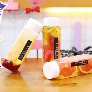 Vasos de Plástico al por Mayor de 400 ml y 600 ml, Botella de Plástico PET Cuadrada para Agua Fría, Bebidas, Leche, Té, Jugo, con Tapa - Product Image 4