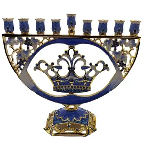 Pintura creativa a mano 9 braches Menorah de Hanukkah enjoyada con menorah de metal de corona