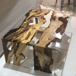 Nouvelle <span class=keywords><strong>table</strong></span> à manger en bois massif de style moderne avec plateau en résine époxy transparente - Product Image 4