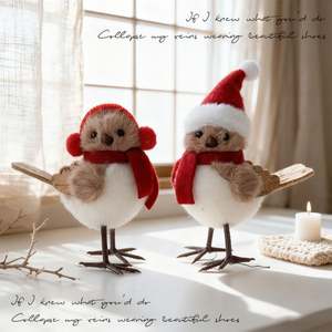 Decoración Navideña para el Hogar, Adorno Colgante de Árbol de Navidad con Lindo Pájaro de Peluche, Decoración Artesanal de Pareja de Osos para Fiesta de Navidad, Regalo de Santa - Product Image 4