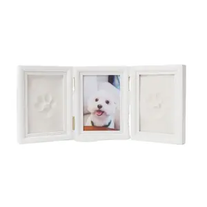 Foldable solid wood photo frame for easy placement as a beautiful gift for pets with pressed paw prints