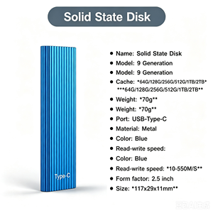 Disque SSD externe bleu 1 To, jusqu'à 600 Mo/s, USB 3.2 Gen 2, pour le gaming, les étudiants et les professionnels - Product Image 2