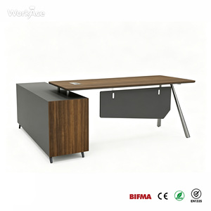 Escritorio Ejecutivo en Forma <span class=keywords><strong>de</strong></span> L <span class=keywords><strong>de</strong></span> Madera <span class=keywords><strong>de</strong></span> Nogal <span class=keywords><strong>de</strong></span> Dos Tonos <span class=keywords><strong>con</strong></span> Gabinete <span class=keywords><strong>de</strong></span> Almacenamiento en Esquina, Ecológico, Certificado BIFMA, Venta al Por Mayor - Product Image 2