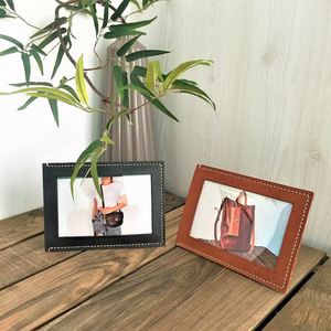 Custom-made PU leather photo <b>frames</b>, Korean-style minimalist desktop decorations, leather home decor picture <b>frames</b>. - Product Image 2