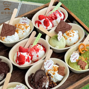 Bols ovales jetables en pulpe de papier biodégradable pour crème glacée, smoothie au taro, café, boulettes de riz gluant à emporter - Product Image 4