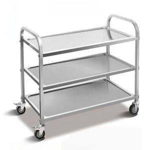 עגלת שירות מסחרית חזקה בעלת 3 שכבות מפלדת אל-חלד מלוטשת, קיבולת עומס 300 ק\"ג/מטר, עגלת איסוף ניידת עם קערות - Product Image 4