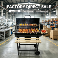 Four à fumage moderne de luxe en forme de baril, en acier, sur chariot, portable, pour barbecue au charbon de bois extérieur, vente en gros