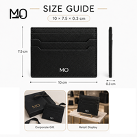Porte-cartes en cuir noir minimaliste et fin avec texture croisée et fentes horizontales pour projets de cadeaux d'entreprise
