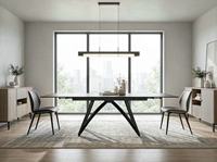Table à manger extensible en pierre frittée de luxe, style minimaliste, couleur noire, avec base en métal croisée créative