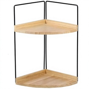 Estante de Esquina de Madera de 2 Niveles con Marco Metálico, Organizador de Encimera para Cocina, Baño y Ducha - Product Image 4