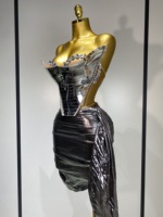 Ensemble deux pièces pour femmes, haut à paillettes, argenté, sexy, pour spectacle sur scène, danseuse, soirée en boîte de nuit, anniversaire, tenue de luxe