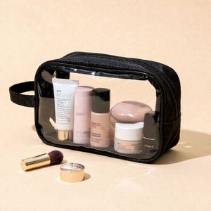 Black Makeup <b>Bag</b> With <b>Clear</b> PVC Panel Waterproof Cosmetic Organizer for Travel Custom Print Storage Pouch - Product Image 1