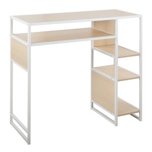 LumiSource DB Display Mesa de altura de barra de granja en metal blanco y madera natural con mesas de barra de espacio de almacenamiento - Product Image 1