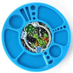 Custom Rotary LED Light Up Round Plastic Compartment Spinning Smoking Accessories Rolling Tray