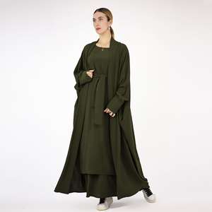 Elegantes muslimisches Damen-Abaya-Set in Übergröße, einfarbig, mit langen Ärmeln, 3-teilig - Product Image 5