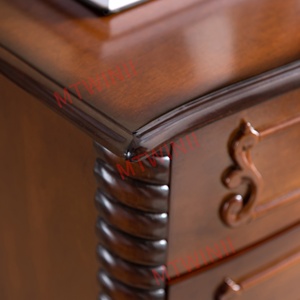 Armoire de rangement étroite à 5 tiroirs, organisateur <span class=keywords><strong>haut</strong></span> avec finition cerisier et détails sculptés, compacte pour salon, entrée, bureau à domicile - Product Image 6