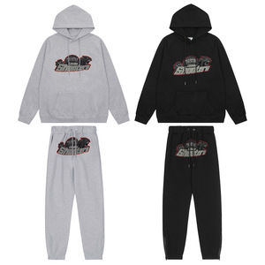 Conjunto Casual de Sudadera y Pantalones Largos para Hombre, Estilo Hip Hop Europeo y Americano, con Bordado de Cabeza de Tigre Roja y Negra - Product Image 2
