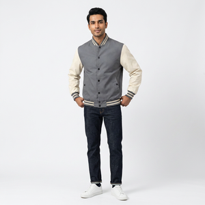 Customized Casual Wear <b>Men's</b> Varsity Jackets with Stand Collar Premium Quality <b>Men</b> Baseball Jacket Available in Different Colors - Product Image 1
