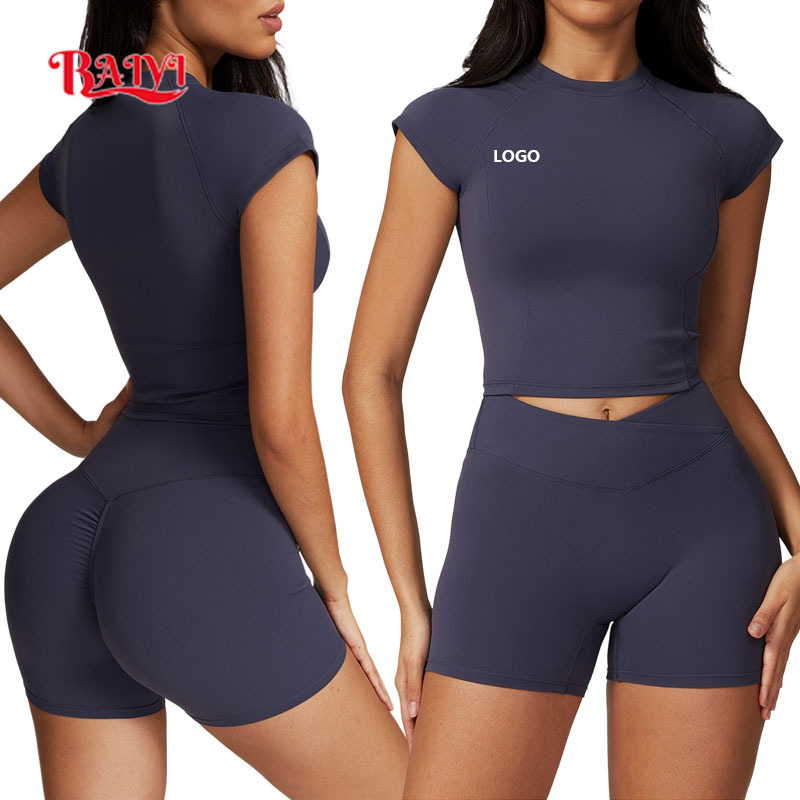 Oem Wholesale Women Sport Yoga Tops Short-sleeved Tshirts Breathable High Elastic Round Neck Running Fitness Tshirts Custom logo