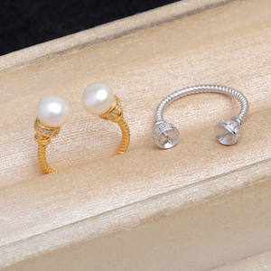 S925 Silver Double Beads DIY Accessories for <b>Pearl</b> <b>Jewelry</b> Fried Dough Twists Ring Empty Holder 8-9mm Open A6032 Ring Holder - Product Image 1