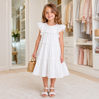 Robes d'été sans manches à volants personnalisées en gros pour adolescentes, robe en coton blanc uni pour enfants