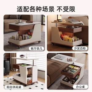Mesa de centro de madera con almacenamiento y ruedas para sala de estar, mesa de té móvil para apartamento pequeño - Product Image 3