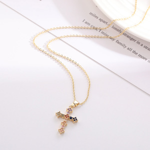 Collier croix étanche plaqué or 18 carats avec diamants CZ, pendentif <span class=keywords><strong>crucifix</strong></span> coloré arc-en-ciel en zircon cubique glacé pour femme, bijoux - Product Image 4