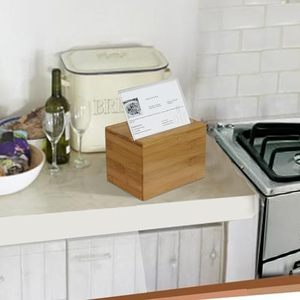 Modern Square Bamboo Office Organizer <strong>Recipe</strong> <strong>Box</strong> with Divider Eco-Friendly 6.80" W X 4.90" D X 5.10" H - Product Image 4