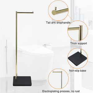 <span class=keywords><strong>Portarotolo</strong></span> da Bagno Autoportante Dorato Senza Foratura, Supporto per <span class=keywords><strong>Carta</strong></span> <span class=keywords><strong>Igienica</strong></span> in Metallo con Base Antiscivolo per Casa e Hotel - Product Image 2