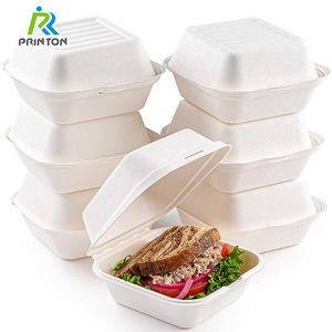 プリントン6in 100% 堆肥化可能生分解性テイクアウト食品Bagasse Clamshell容器 - Product Image 1