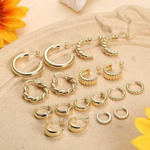 <b>Fashion</b> Jewelry Wholesale Bulk 18k Gold Plated Stainless Steel Dangle Hypoallergenic Chunky Twist Huggie Thick <b>Hoop</b> <b>Earrings</b> - Product Image 1