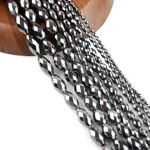 자연 돌 구슬 면 처리 된 타원형 모양 스페이서 느슨한 적철광 구슬 보석 만들기 DIY 팔찌 튜브 스페이서 비즈
