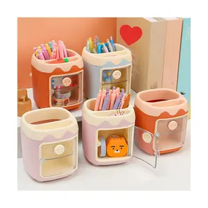 Cute Cartoon Student Office Stationery Plastic Storage Box Office Stationery Kids School Pencil Box Desk Square Pen Holder