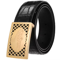 Ceinture en cuir véritable pour homme 3,8 cm, en cuir de vachette grain crocodile, avec boucle à plaque creuse en acier inoxydable, pour affaires et loisirs
