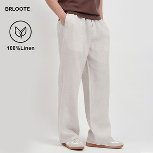 BRLOOTE Pantalones de <span class=keywords><strong>Lino</strong></span> 100% para Hombre, Pantalones Casuales, Pantalones Holgados, Pantalones Deportivos, Pantalones Esenciales de Verano con Cordón Ajustable, Pantalones Rectos - Product Image 1