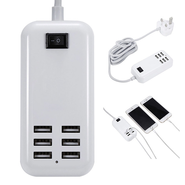 Portable 6-Port USB Wall Charger 5A 30W Multi-Device Desktop Charging Station Power Adapter for Home Office Travel Phones Socket