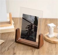 Marco Acrílico Popular con Base de Madera de Nogal, Marco de Madera de Haya de Doble Cara Visible, Exhibidor de Sobremesa sin Pegamento