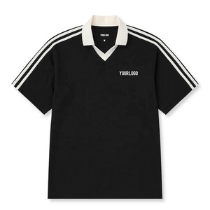 Maglietta Polo da <span class=keywords><strong>Calcio</strong></span> Retrò con Scollo a V per Uomo, Logo Ricamato Personalizzato, Strisce Bianche, Colletto a Contrasto, <span class=keywords><strong>T</strong></span>-<span class=keywords><strong>shirt</strong></span> Casual Streetwear - Product Image 1