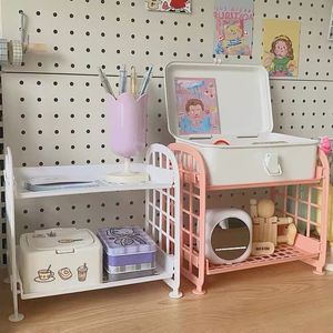 Desktop <b>Storage</b> Rack 2 Tier Rectangle Standing Type Office Organizer <b>For</b> Stationery Dorm Room Bookshelf <b>Computer</b> Use - Product Image 1