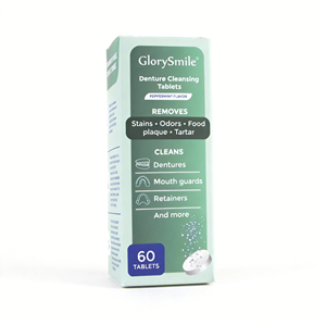 טבליות ניקוי תותבות GlorySmile סיטונאיות, מותג פרטי, 60 יחידות, בטעם מנטה, תוסף תזונה תוסס לניקוי ריטיינר, מסיר כתמים - Product Image 2