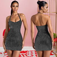 Robe moulante scintillante à strass pour femme, dos nu, coupe ajustée, mini-robe de soirée élégante pour l'été